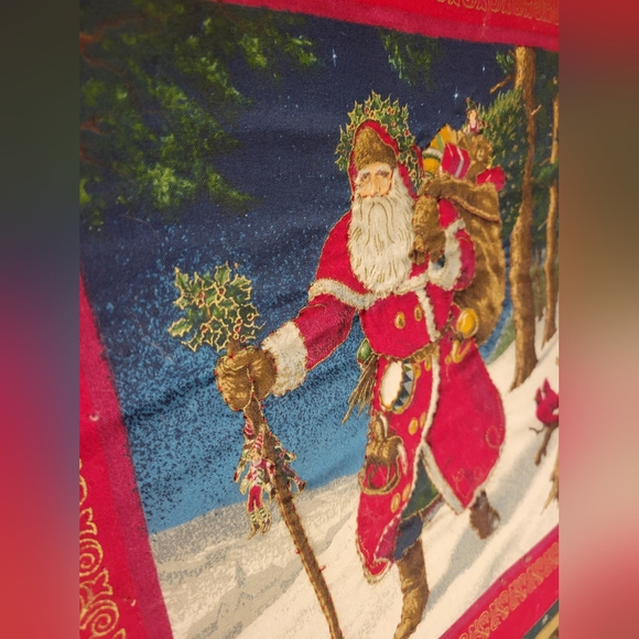 HANDMADE QUILTED TAPESTRY OF SANTA 16" FRAMED. VINTAGE - Picture 5 of 6